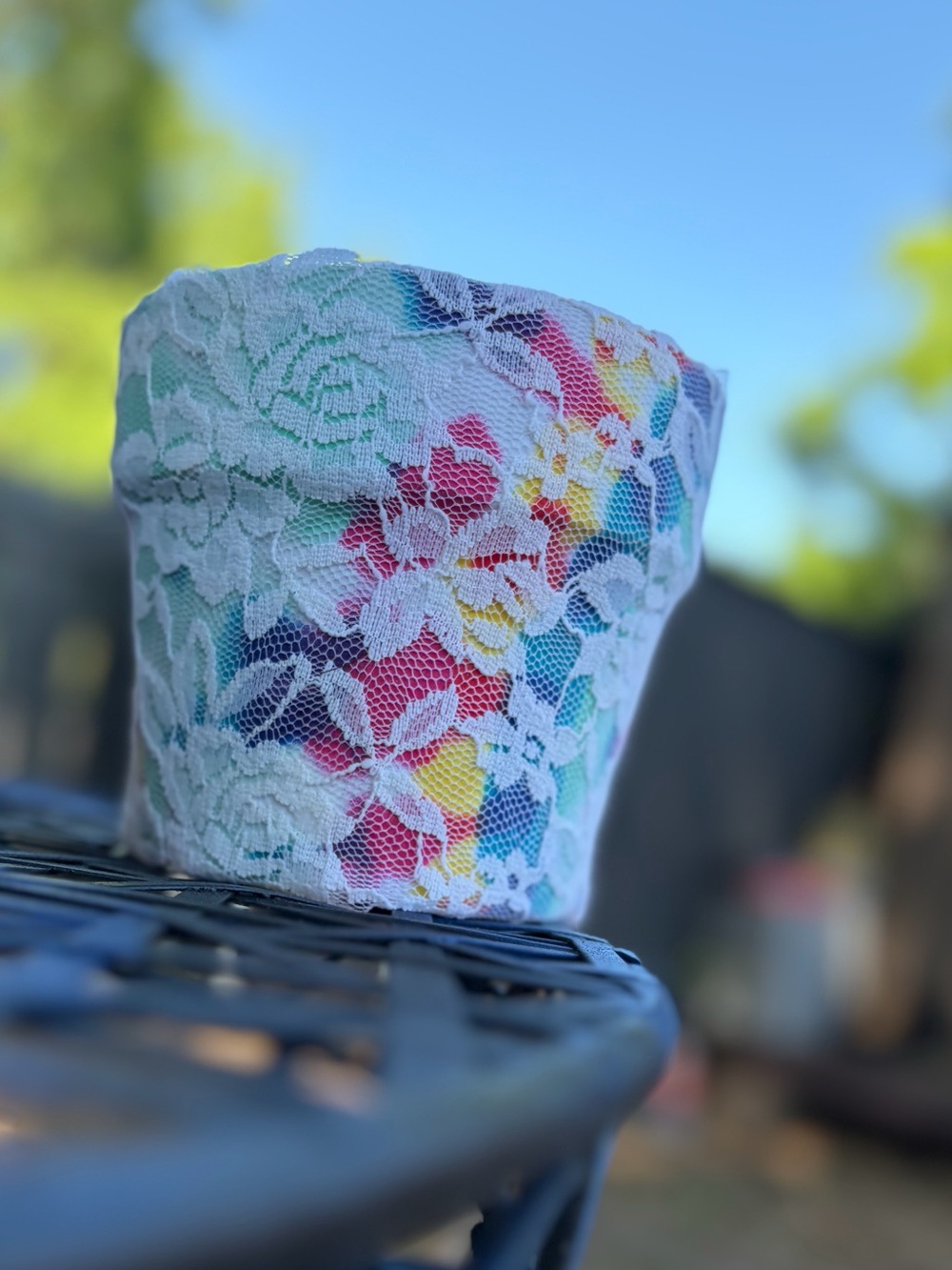 Custom Made Lace Floral Tie Dye Terracotta Pot Cup Sleeve